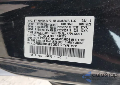 2015 Honda Odyssey Ex-L из США, поврежденный, VIN 5FNRL5H69FB002912